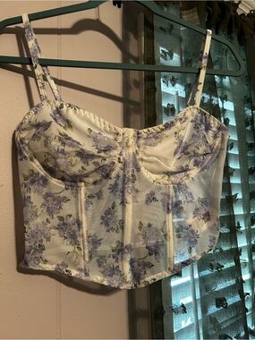 Floral Corset Bustier Top in Lavender and White